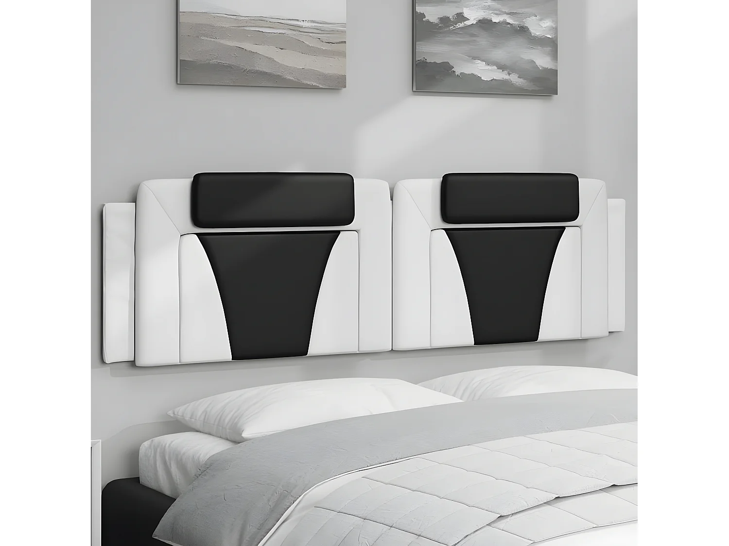 Coussin de tête de lit blanc et noir 180 cm similicuir