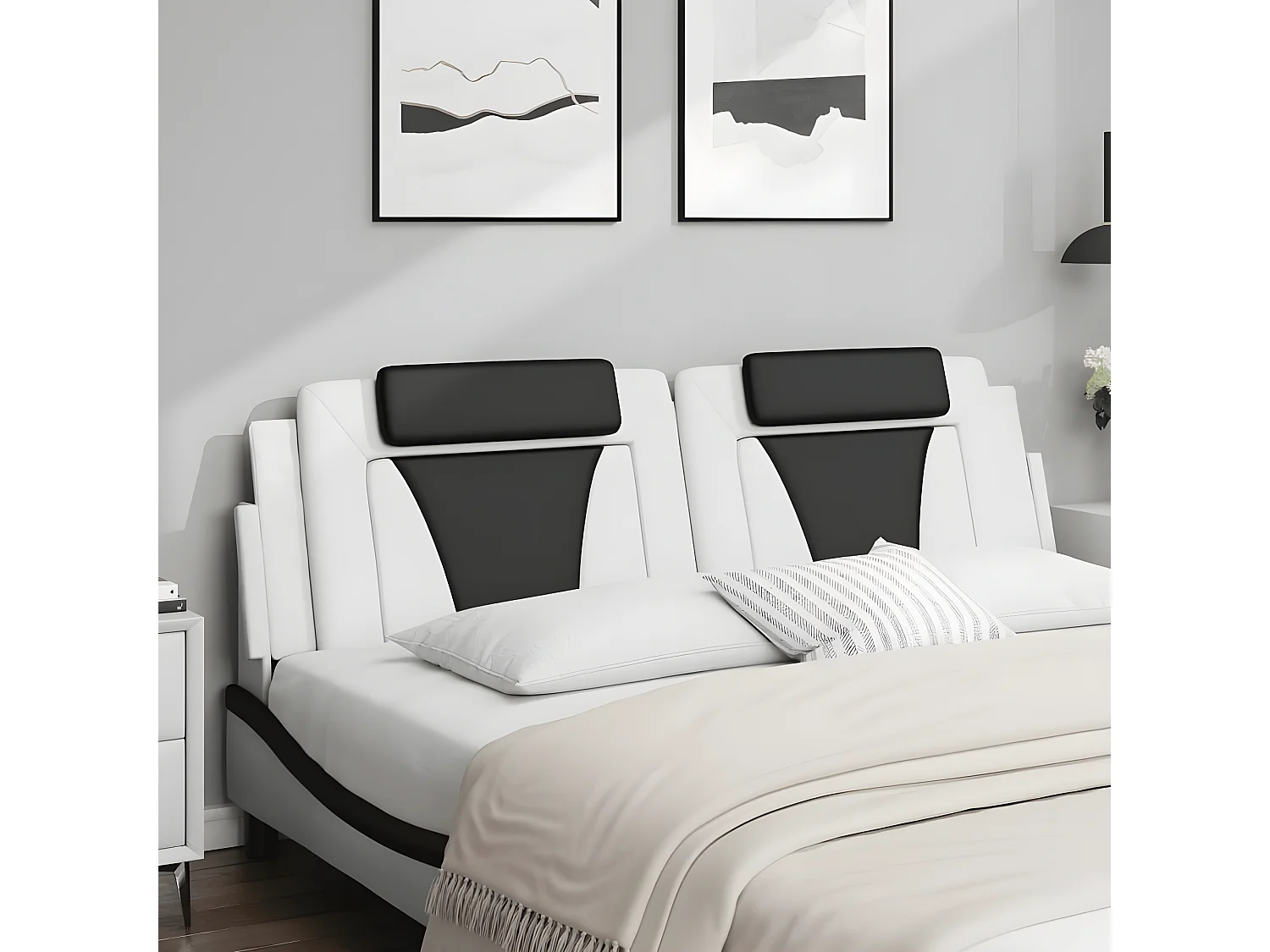 Coussin de tête de lit blanc et noir 180 cm similicuir