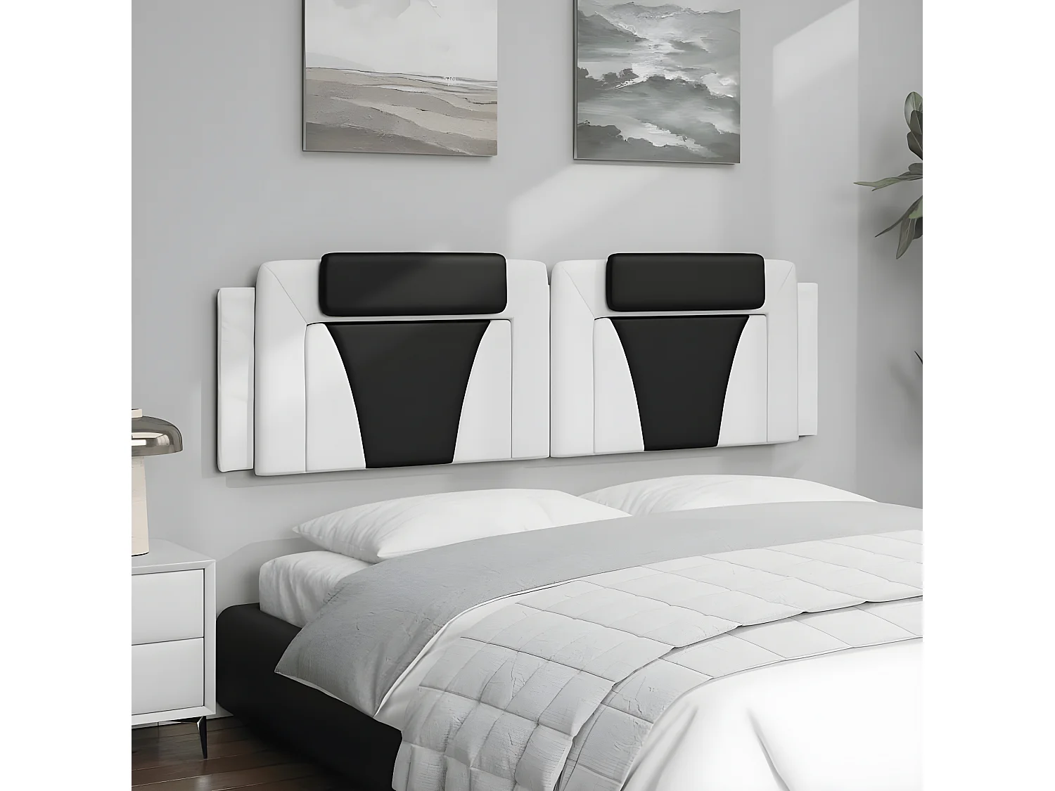 Coussin de tête de lit blanc et noir 180 cm similicuir