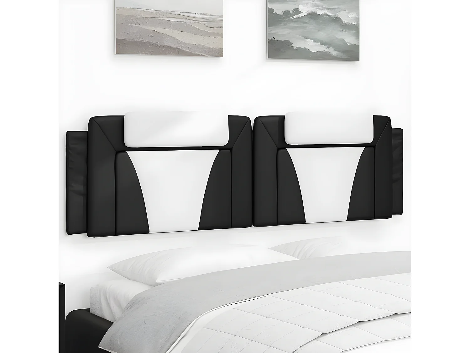 Coussin de tête de lit noir et blanc 180 cm similicuir