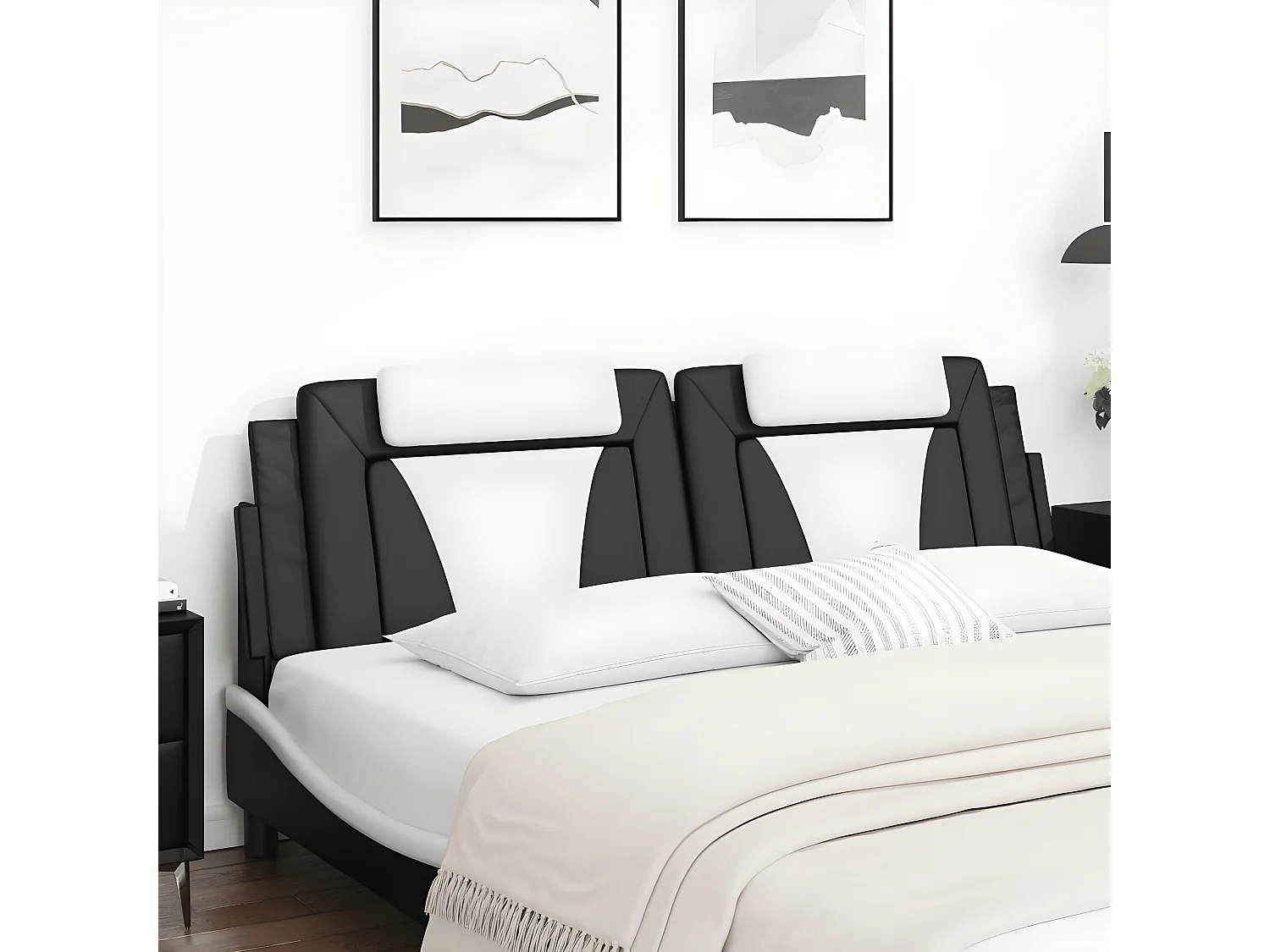 Coussin de tête de lit noir et blanc 180 cm similicuir