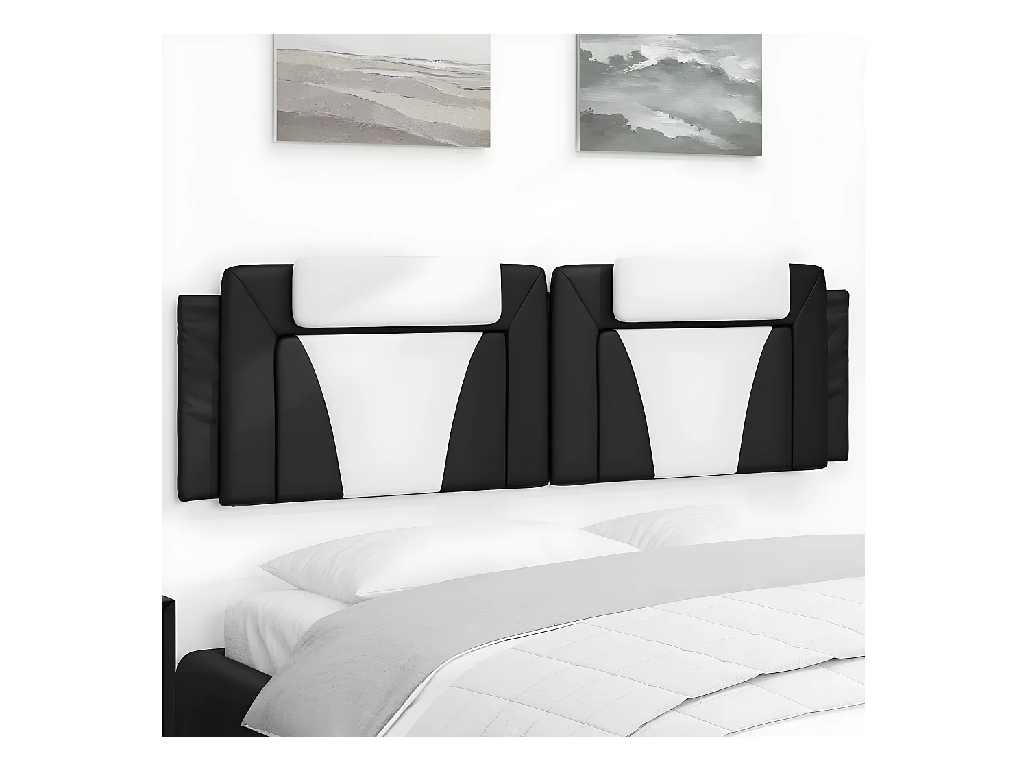 Coussin de tête de lit noir et blanc 180 cm similicuir
