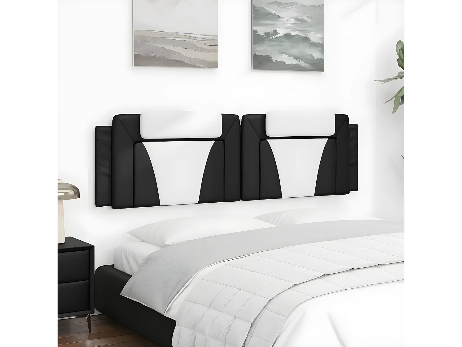 Coussin de tête de lit noir et blanc 180 cm similicuir