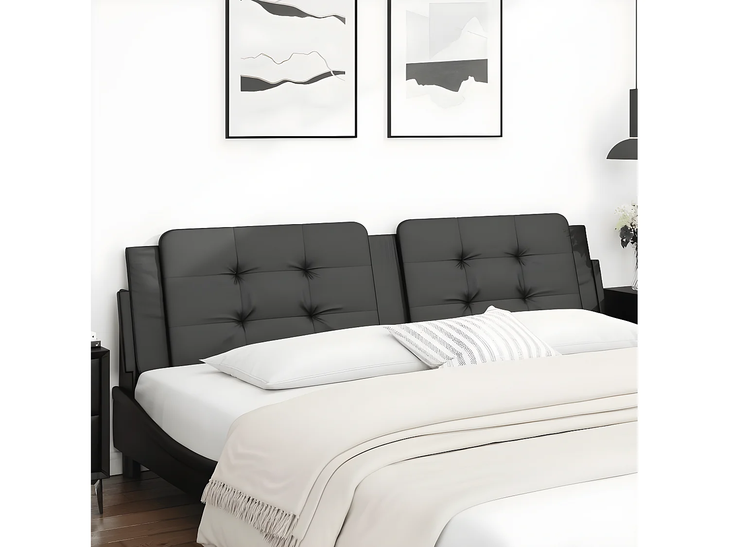 Coussin de tête de lit noir 200 cm similicuir