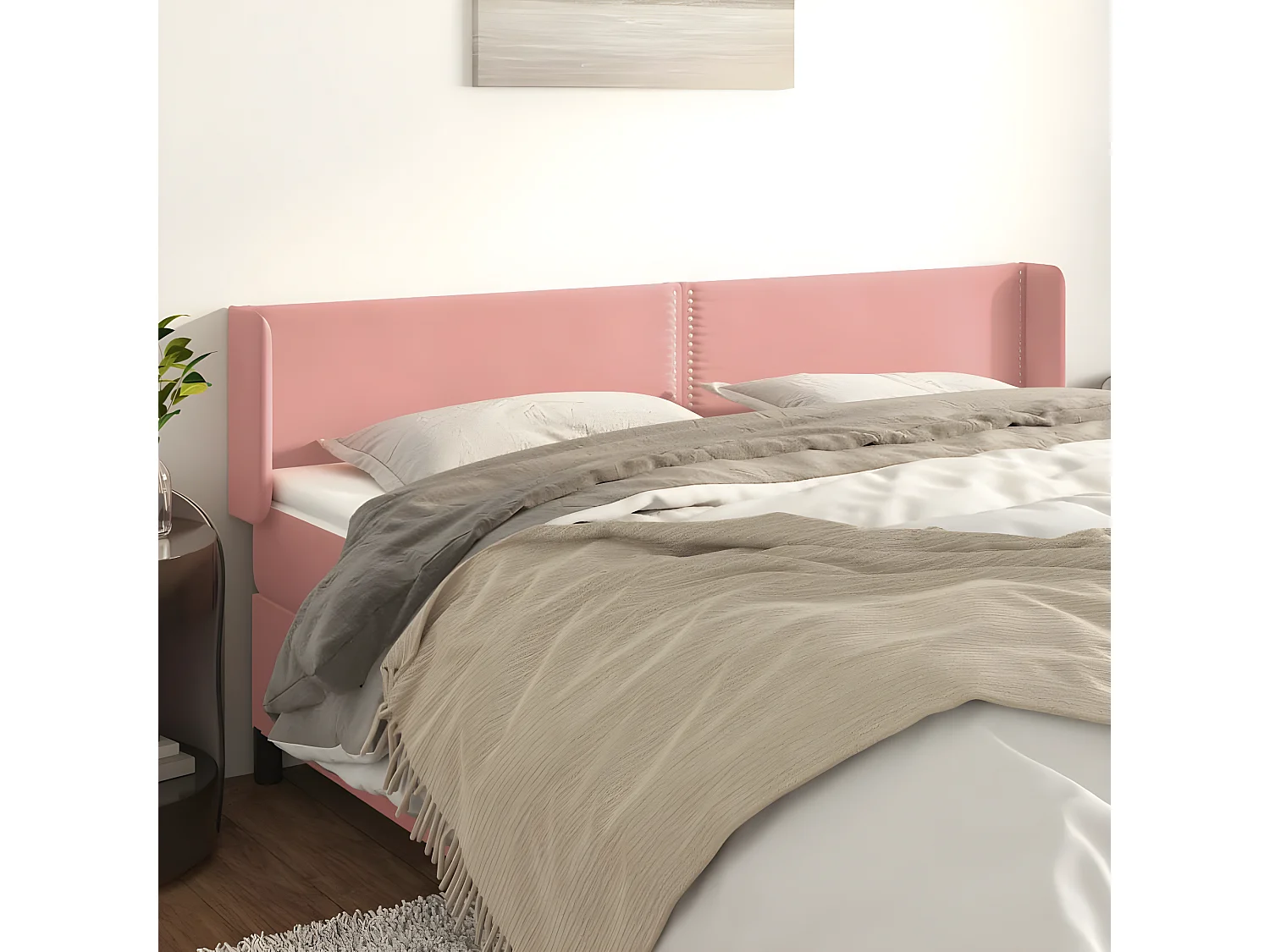Cabeceira de cama c/ abas veludo 183x16x78/88 cm rosa