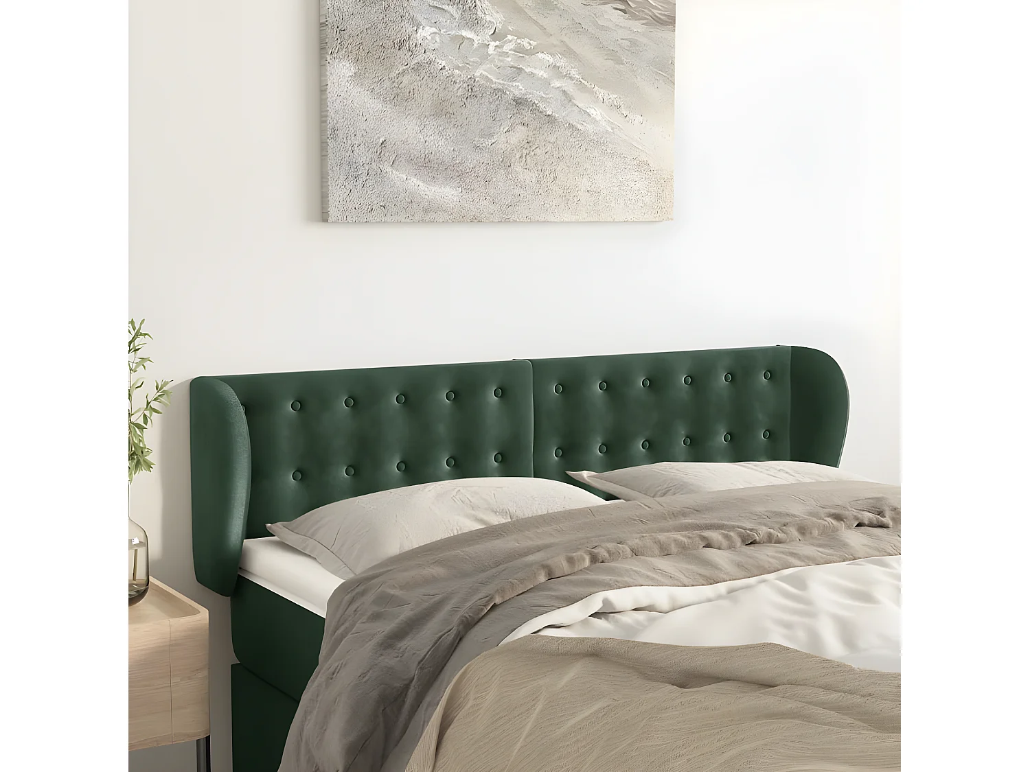 Tête de lit avec oreilles Vert foncé 147x23x78/88 cm Velours