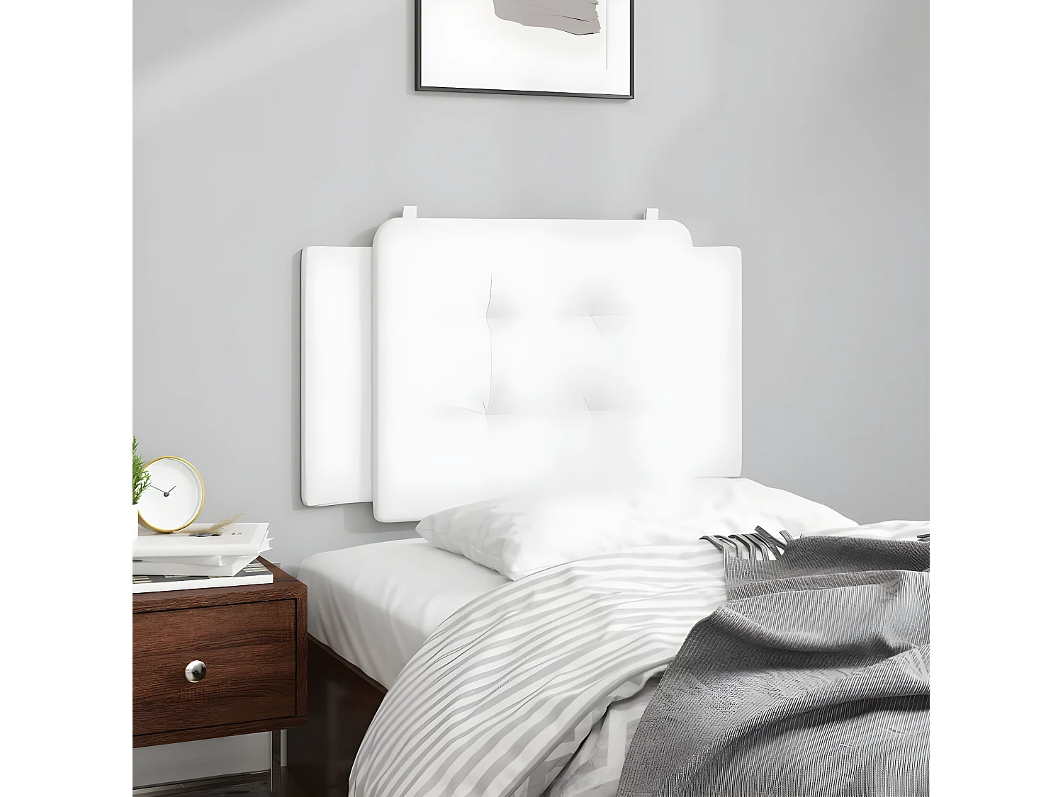 Cabecero de cama acolchado cuero sintético blanco 80 cm