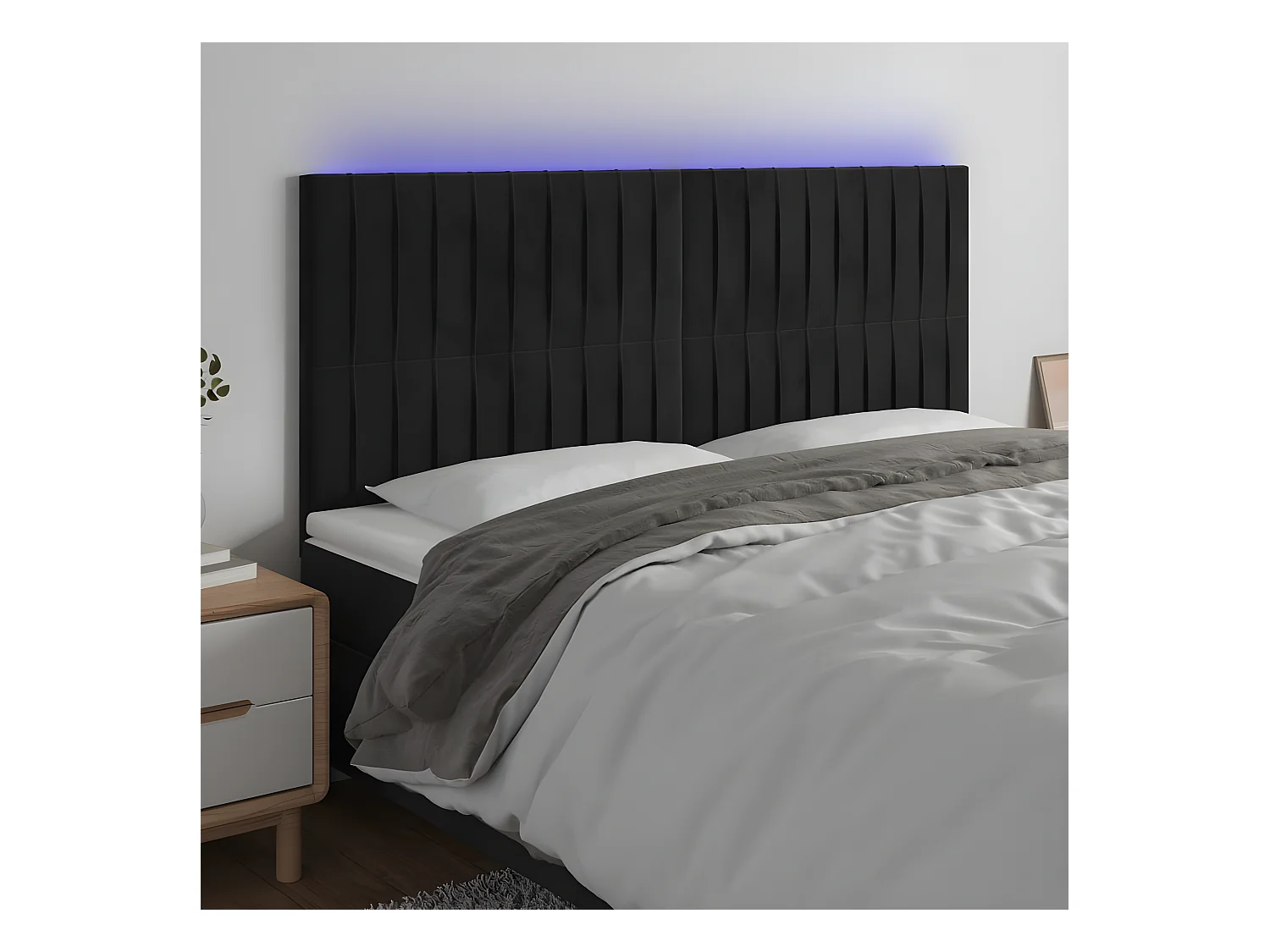 Tête de lit à LED Noir 160x5x118/128 cm Velours