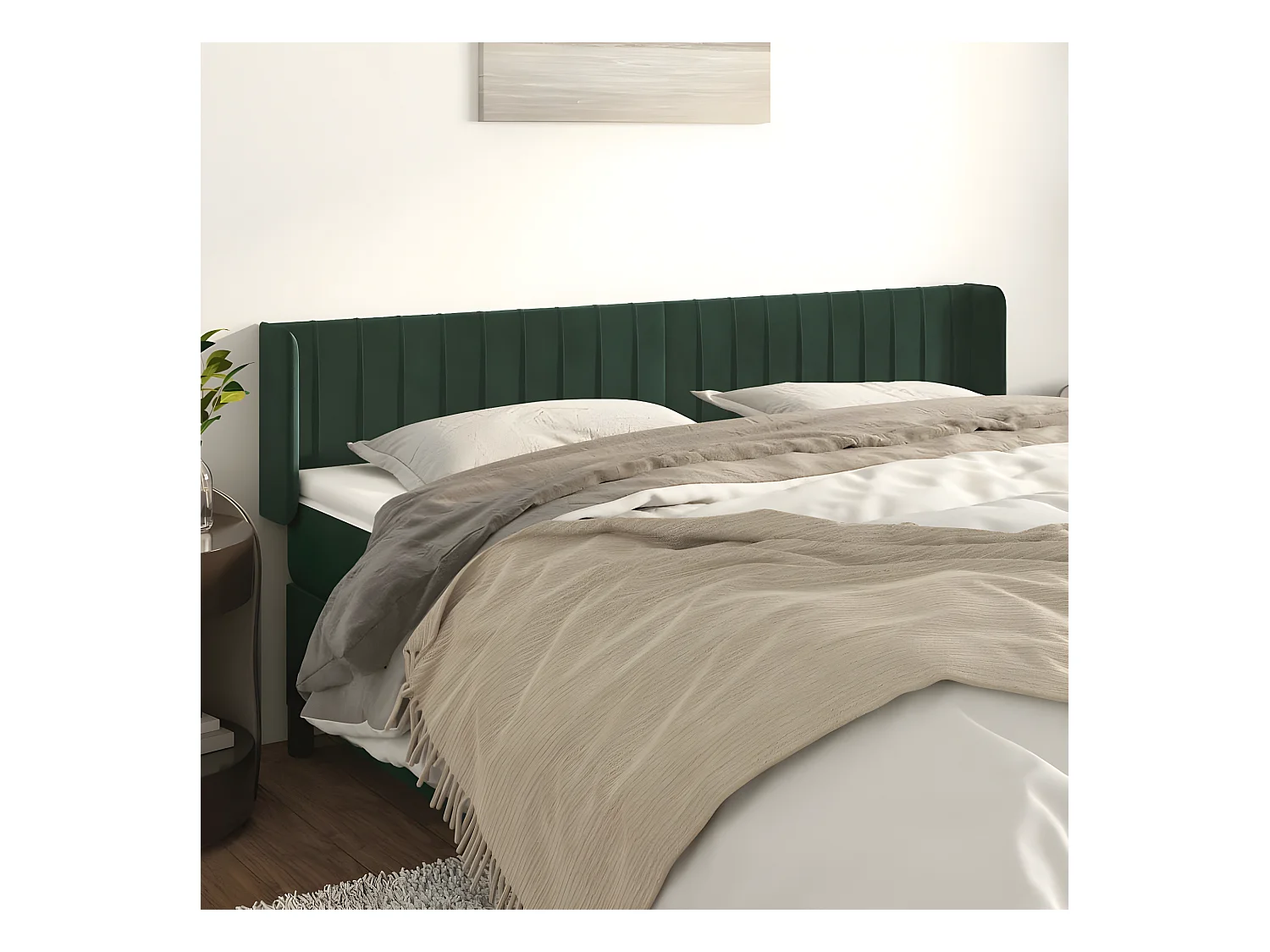 Tête de lit avec oreilles Vert foncé 203x16x78/88 cm Velours