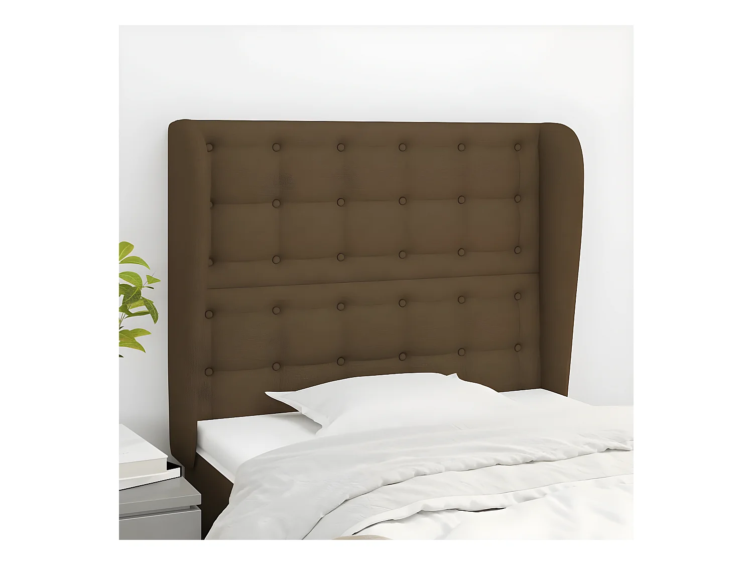 Tête de lit avec oreilles Marron foncé 103x23x118/128 cm Tissu