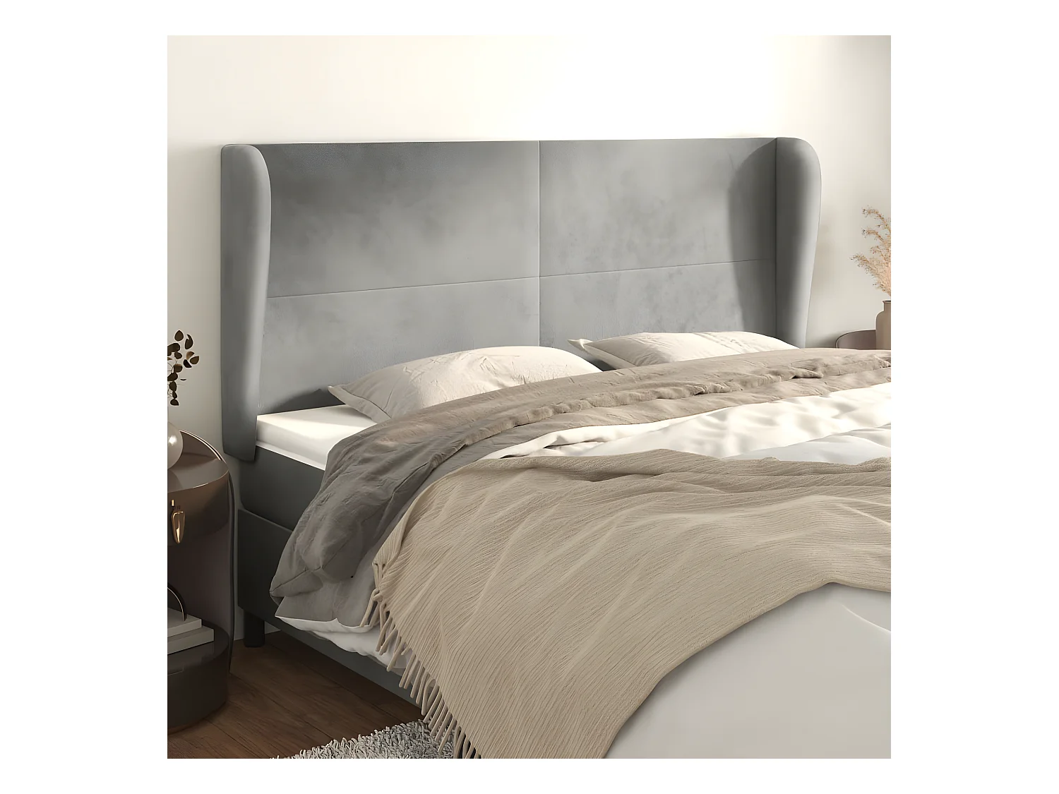 Tête de lit avec oreilles Gris clair 183x23x118/128 cm Velours