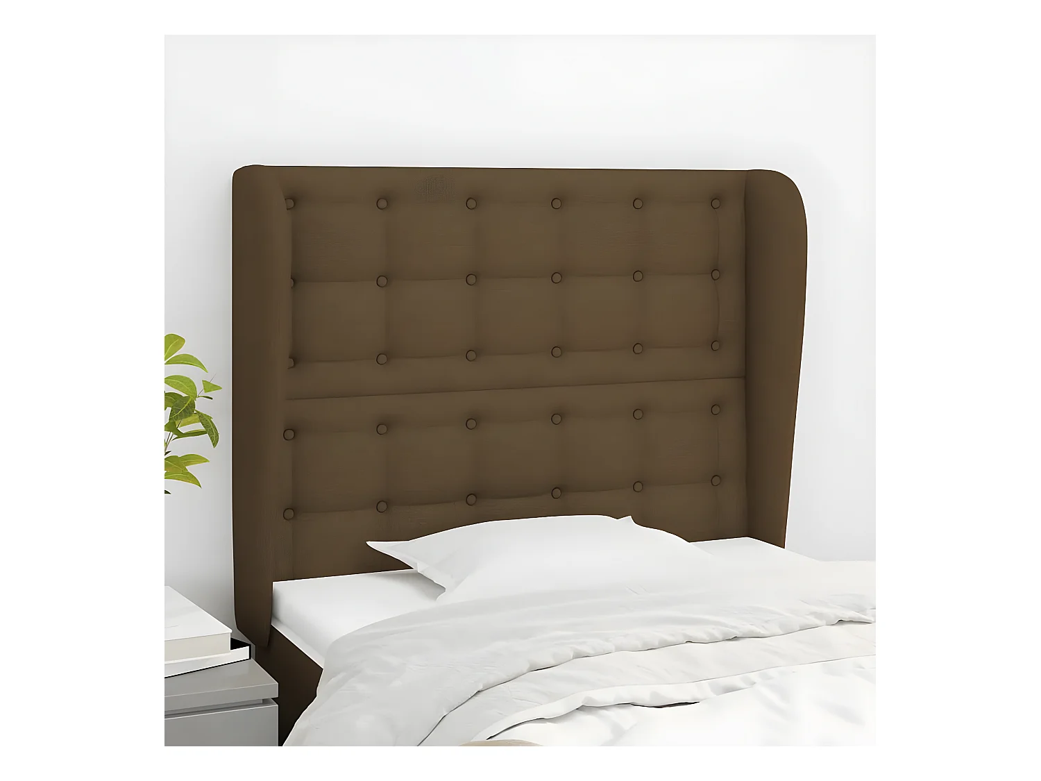 Tête de lit avec oreilles Marron foncé 83x23x118/128 cm Tissu