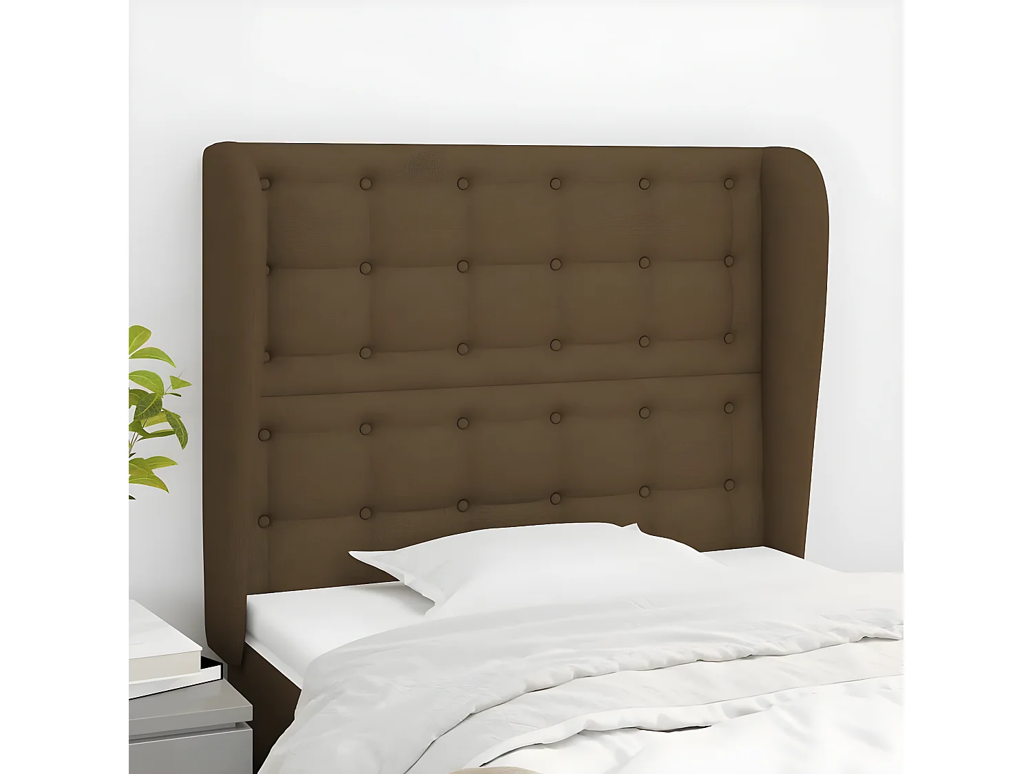 Tête de lit avec oreilles Marron foncé 83x23x118/128 cm Tissu
