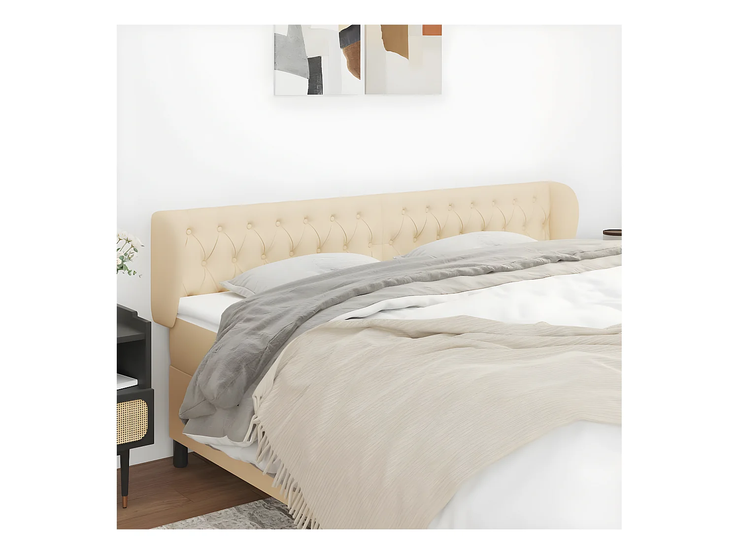 Tête de lit avec oreilles Crème 203x23x78/88 cm Tissu
