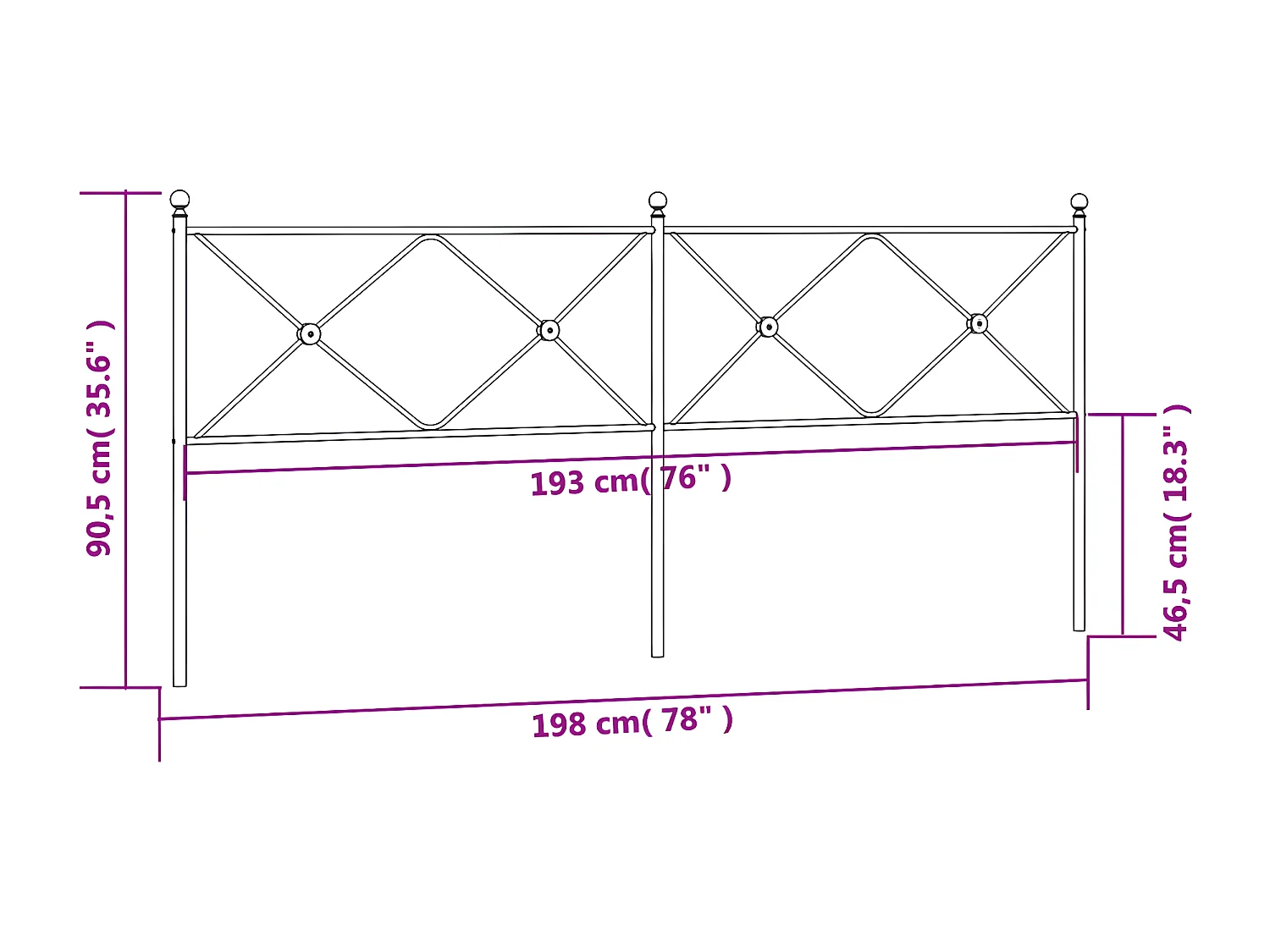 Tête de lit métal noir 193 cm