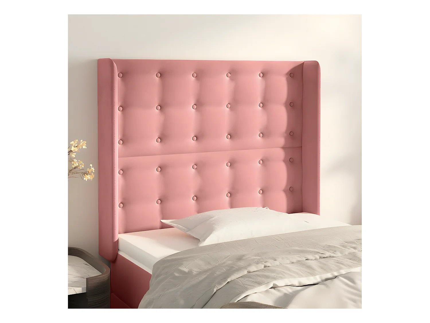 Tête de lit avec oreilles Rose 93x16x118/128 cm Velours