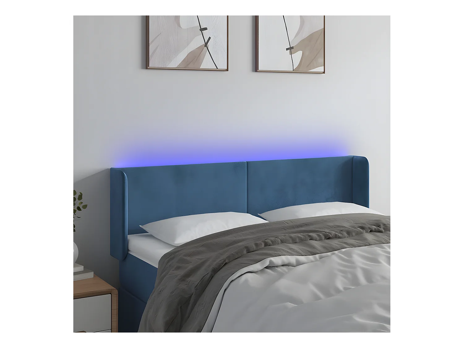 Hoofdbord LED 147x16x78/88 cm fluweel donkerblauw