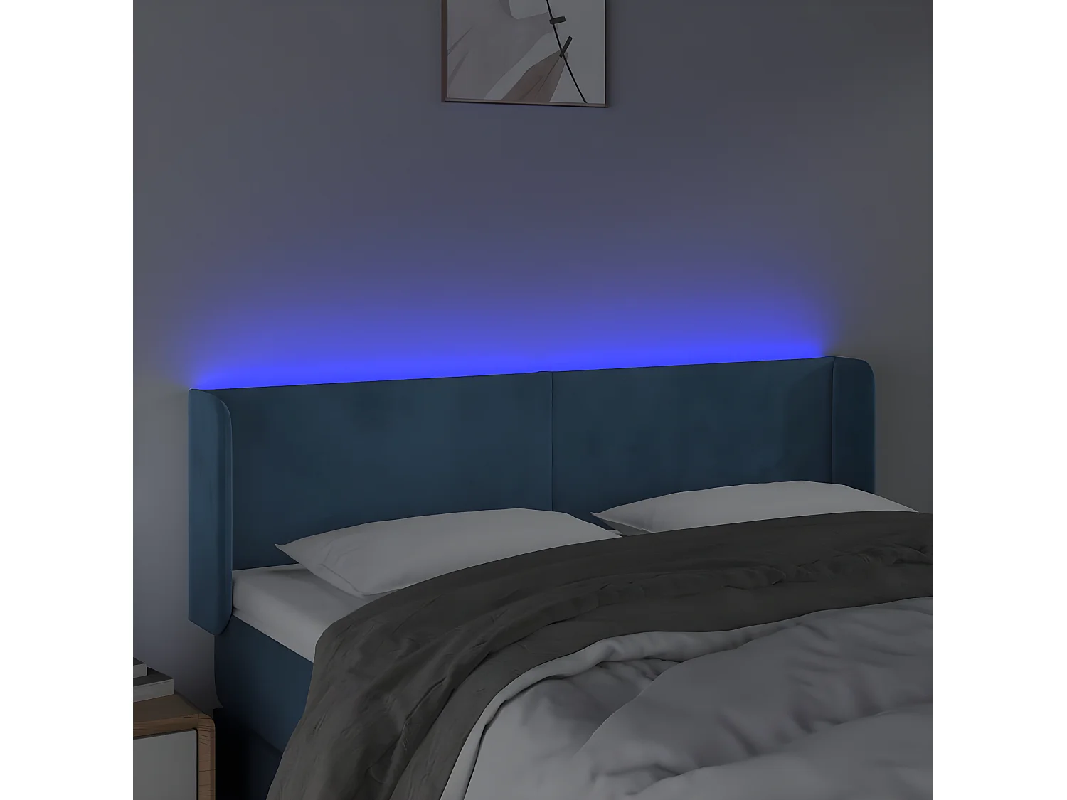 Cabecero con LED de terciopelo azul oscuro 147x16x78/88 cm