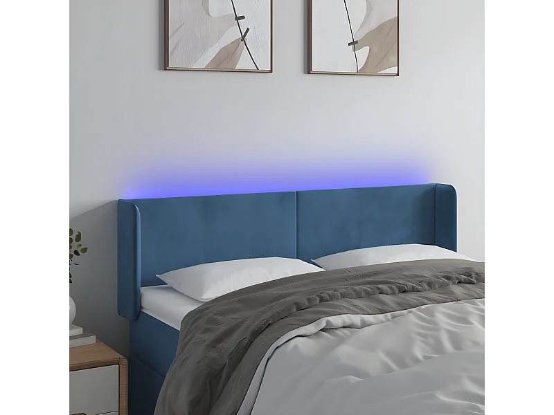 Cabecero con LED de terciopelo azul oscuro 147x16x78/88 cm
