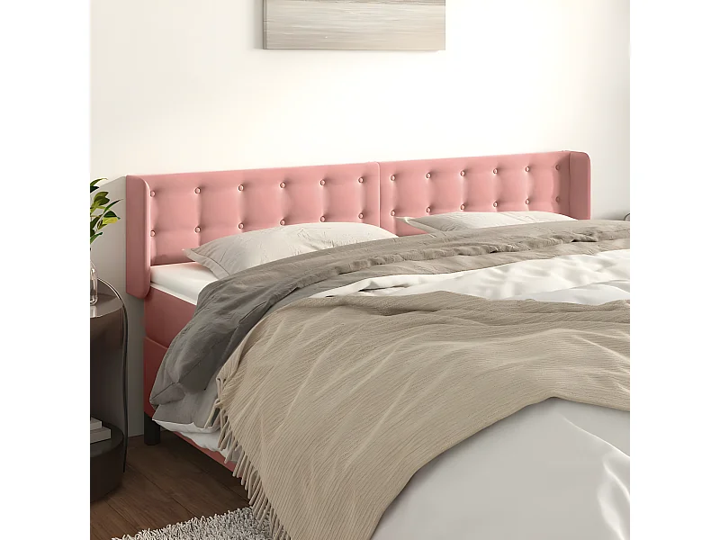 Cabeceira de cama c/ abas veludo 183x16x78/88 cm rosa