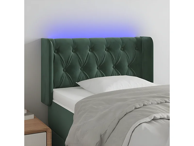 Cabecero con LED de terciopelo verde oscuro 83x16x78/88 cm