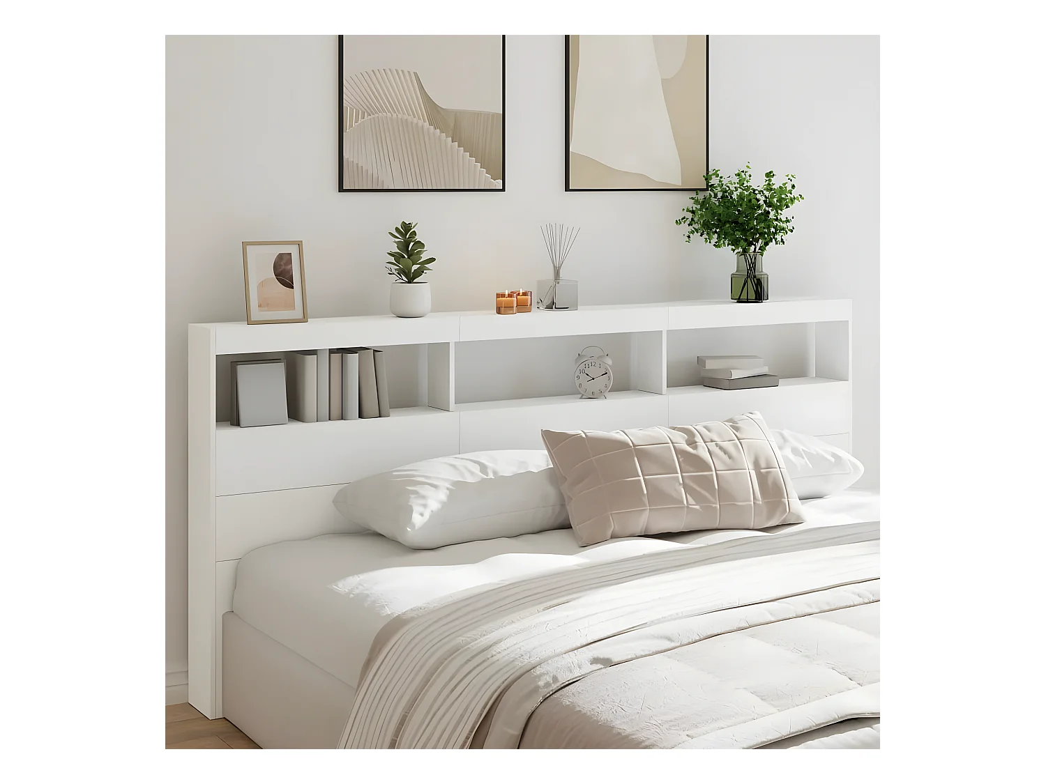 Armoire tête de lit avec LED blanc 220x17x102 cm