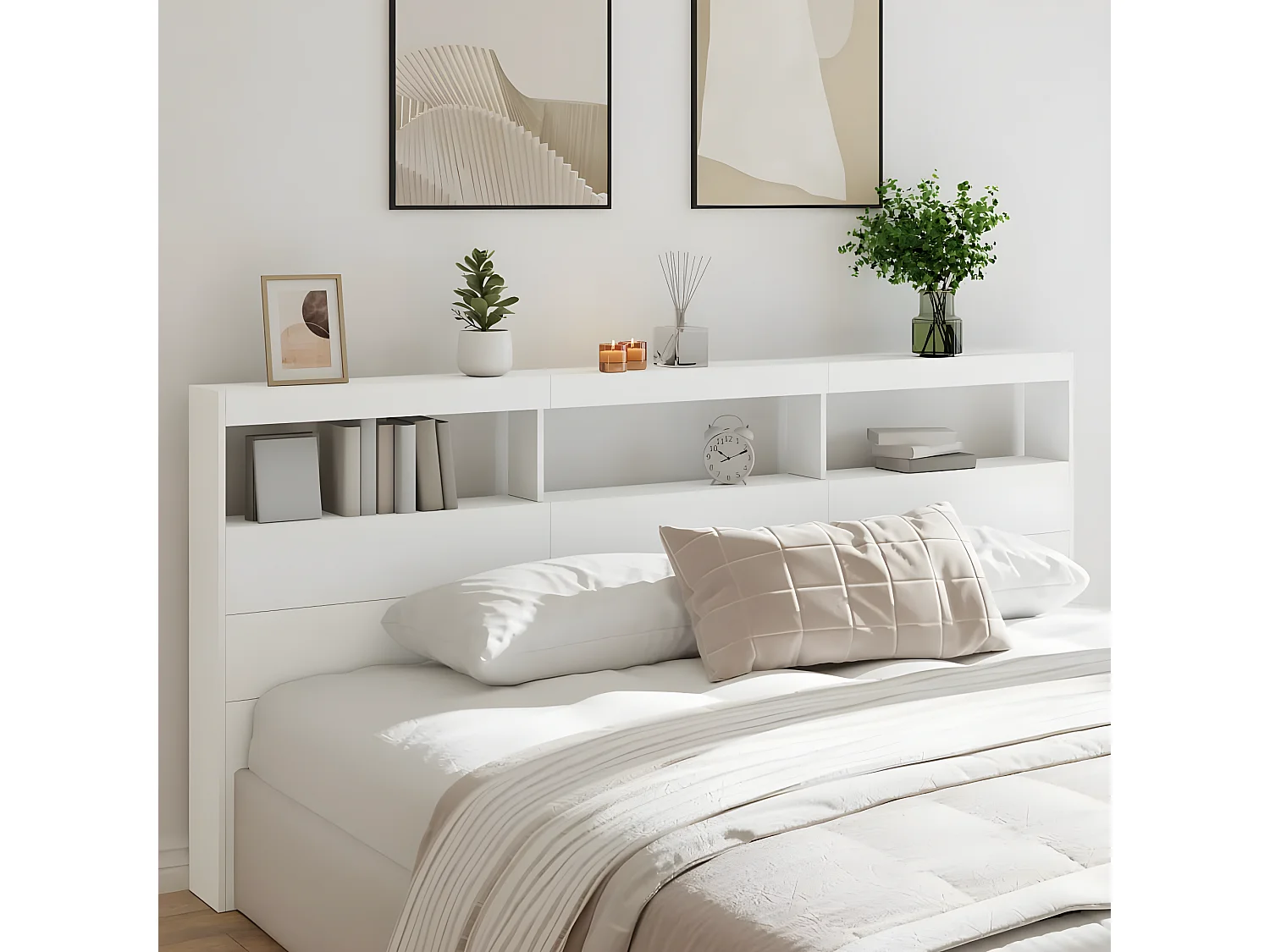 Armoire tête de lit avec LED blanc 220x17x102 cm