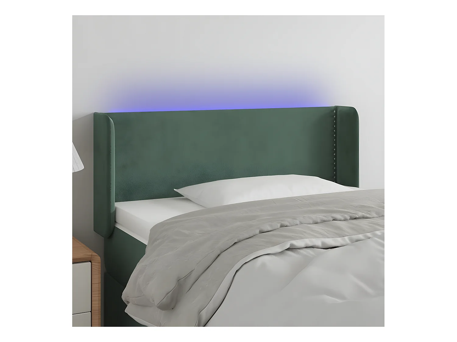 Cabecero con LED de terciopelo verde oscuro 83x16x78/88 cm