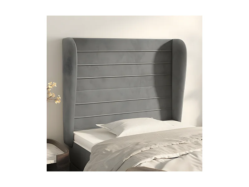 Tête de lit avec oreilles Gris clair 83x23x118/128 cm Velours