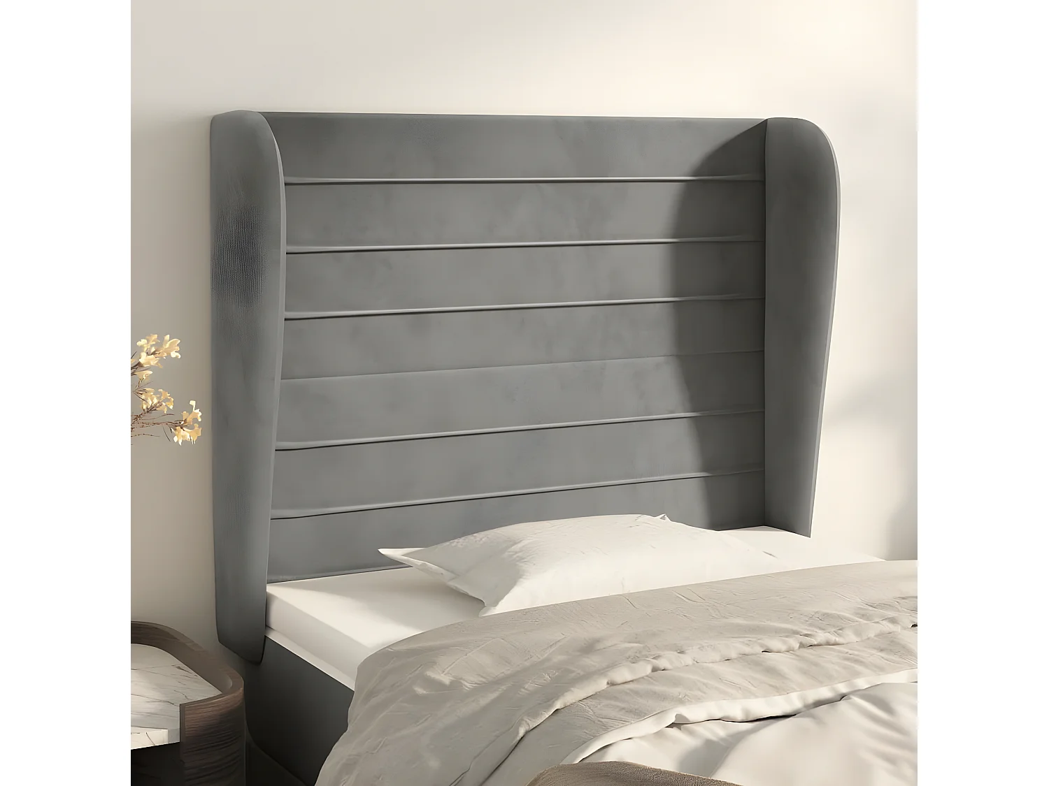 Tête de lit avec oreilles Gris clair 83x23x118/128 cm Velours