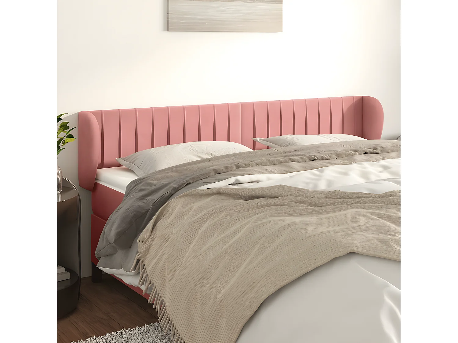 Cabeceira de cama c/ abas veludo 163x23x78/88 cm rosa