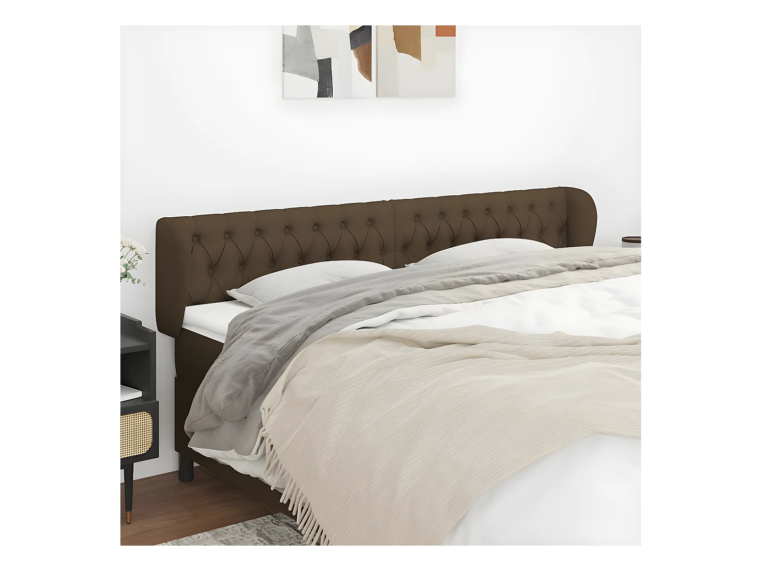 Tête de lit avec oreilles Marron foncé 203x23x78/88 cm Tissu