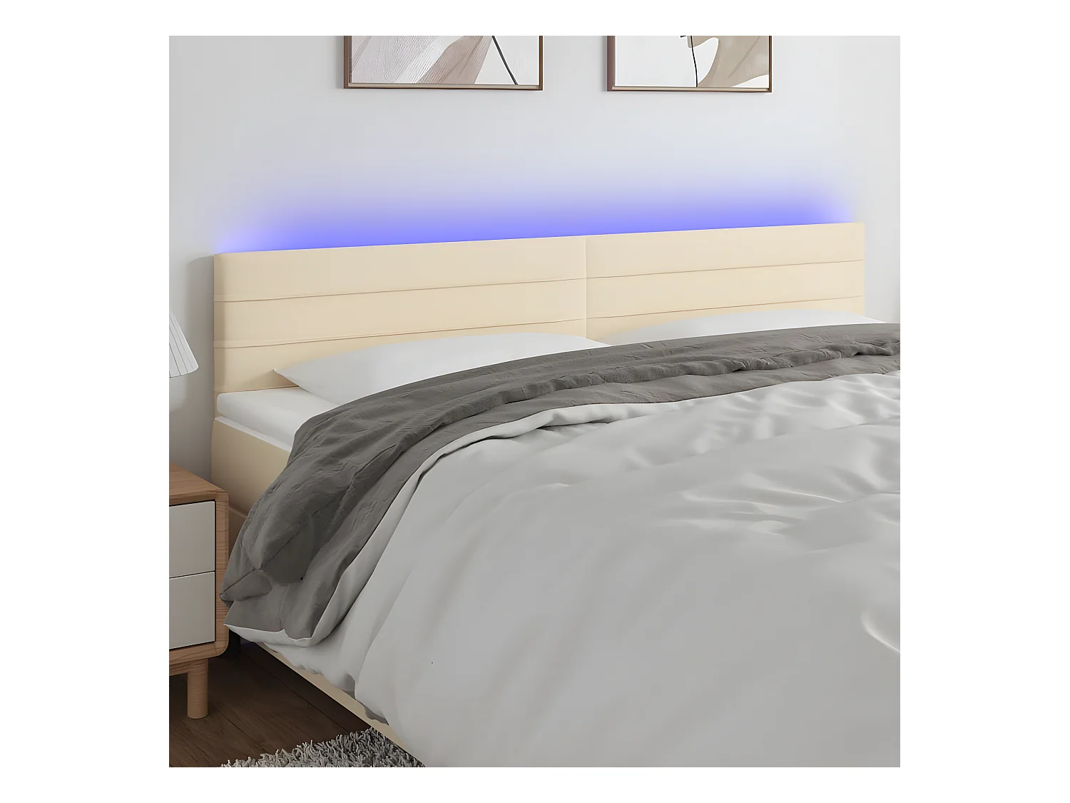 Tête de lit à LED Crème 200x5x78/88 cm Tissu
