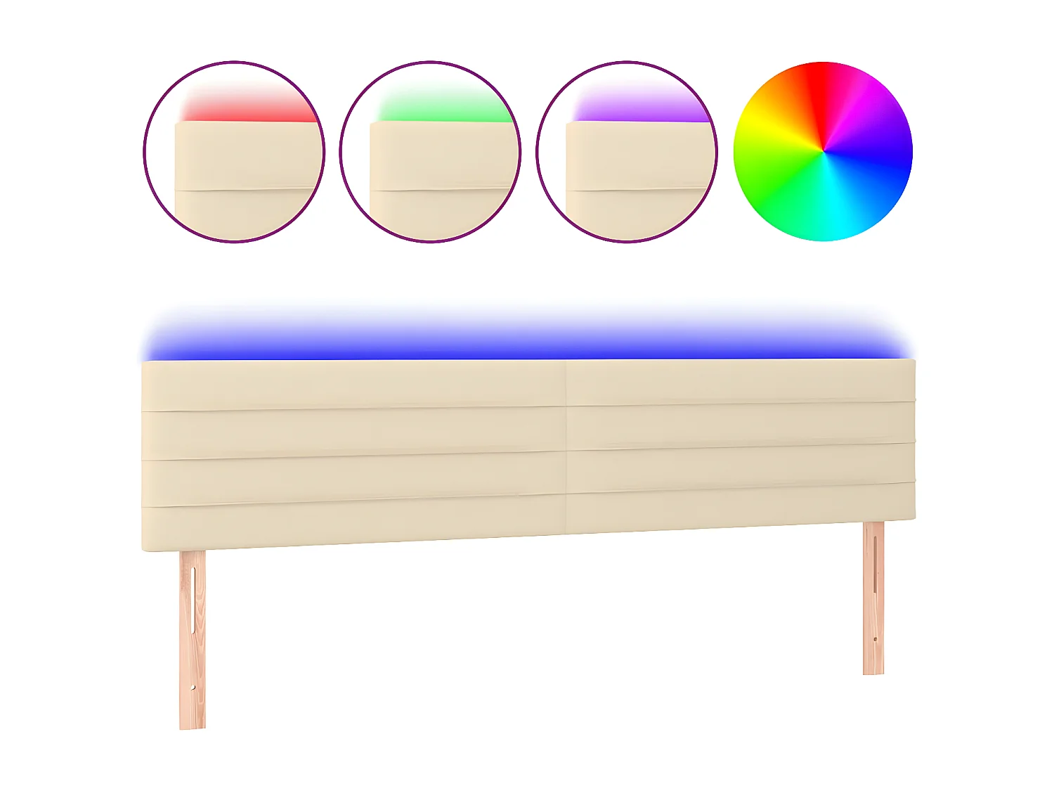 Cabeceira de cama c/ luzes LED tecido 200x5x78/88 cm cor creme