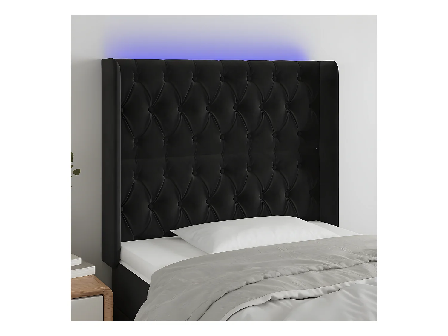 Tête de lit à LED Noir 93x16x118/128 cm Velours