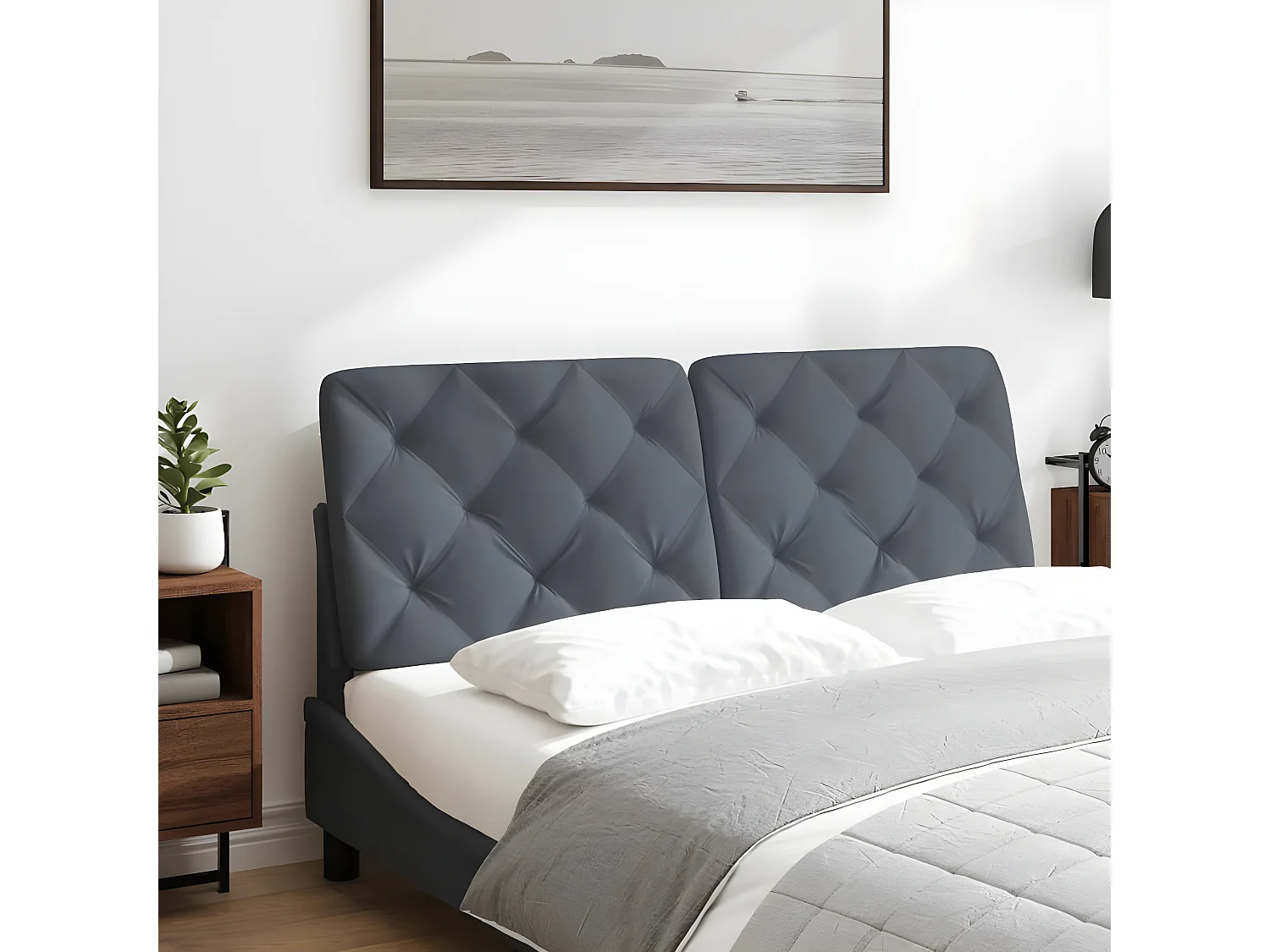 Almofadão de cabeceira 140 cm veludo cinzento-escuro
