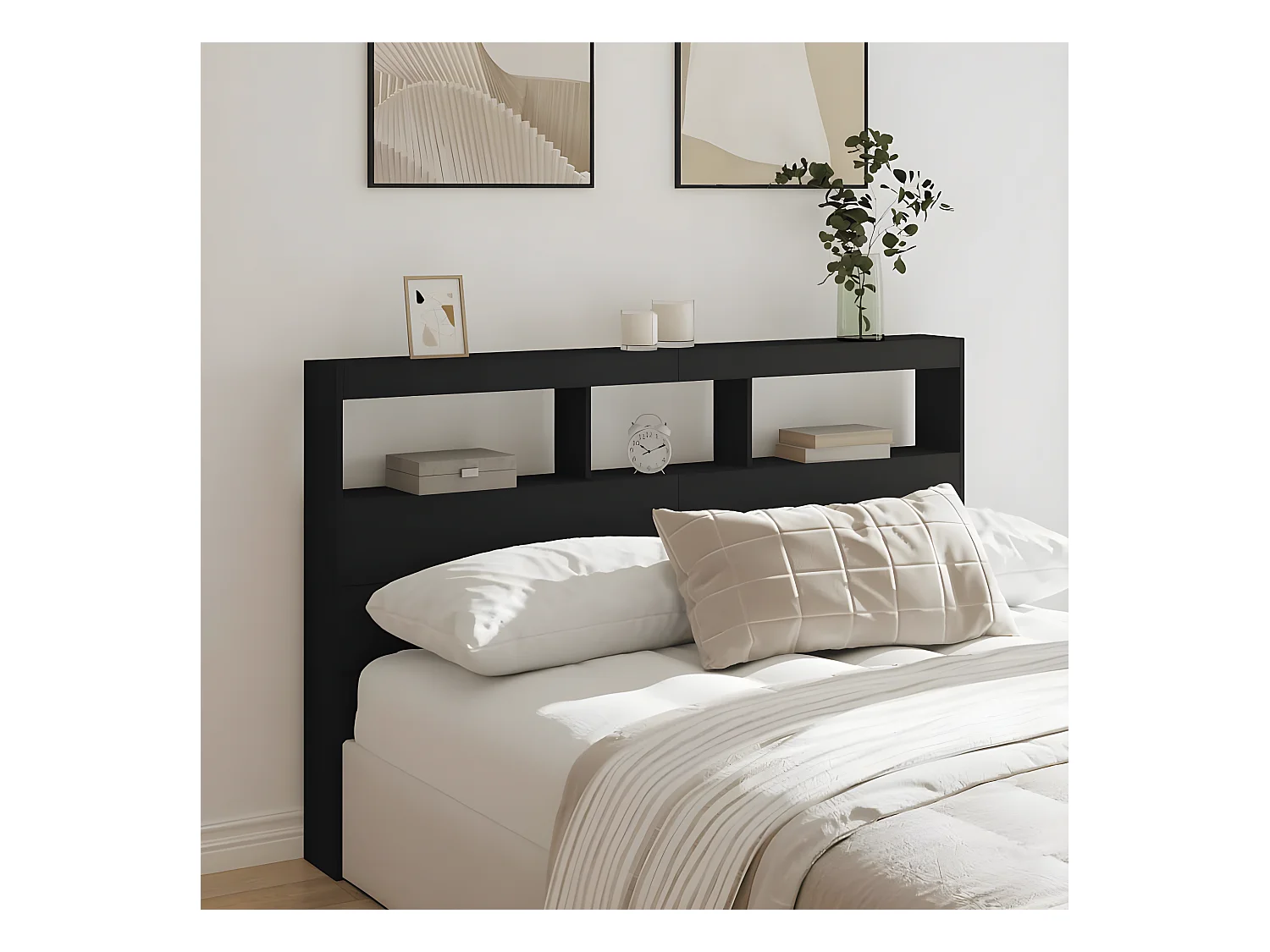 Armoire tête de lit avec LED noir 160x17x102 cm