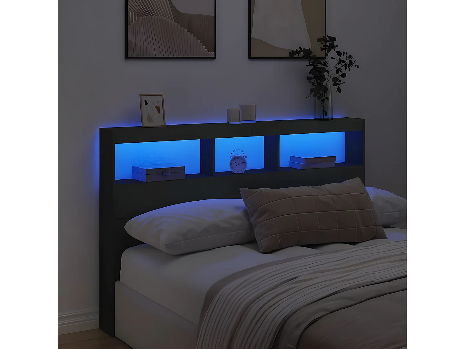 Hoofdbordkast met LED-verlichting 160x17x102 cm zwart