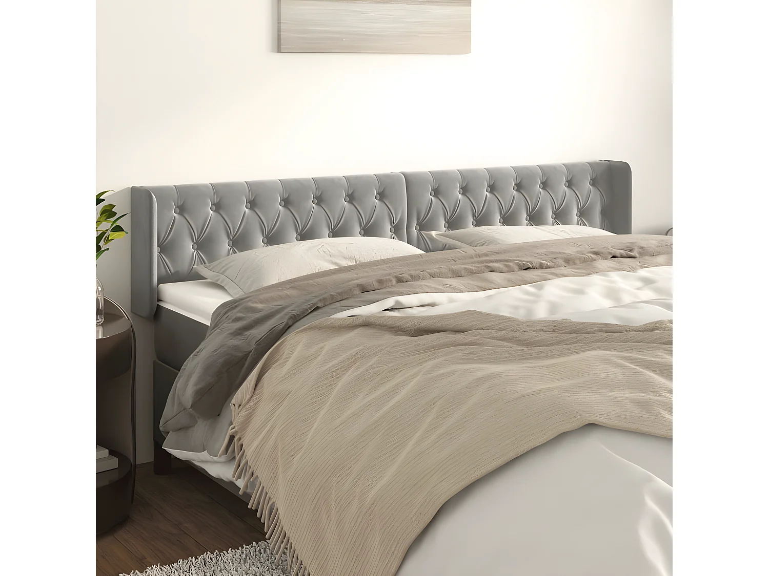 Tête de lit avec oreilles Gris clair 183x16x78/88 cm Velours