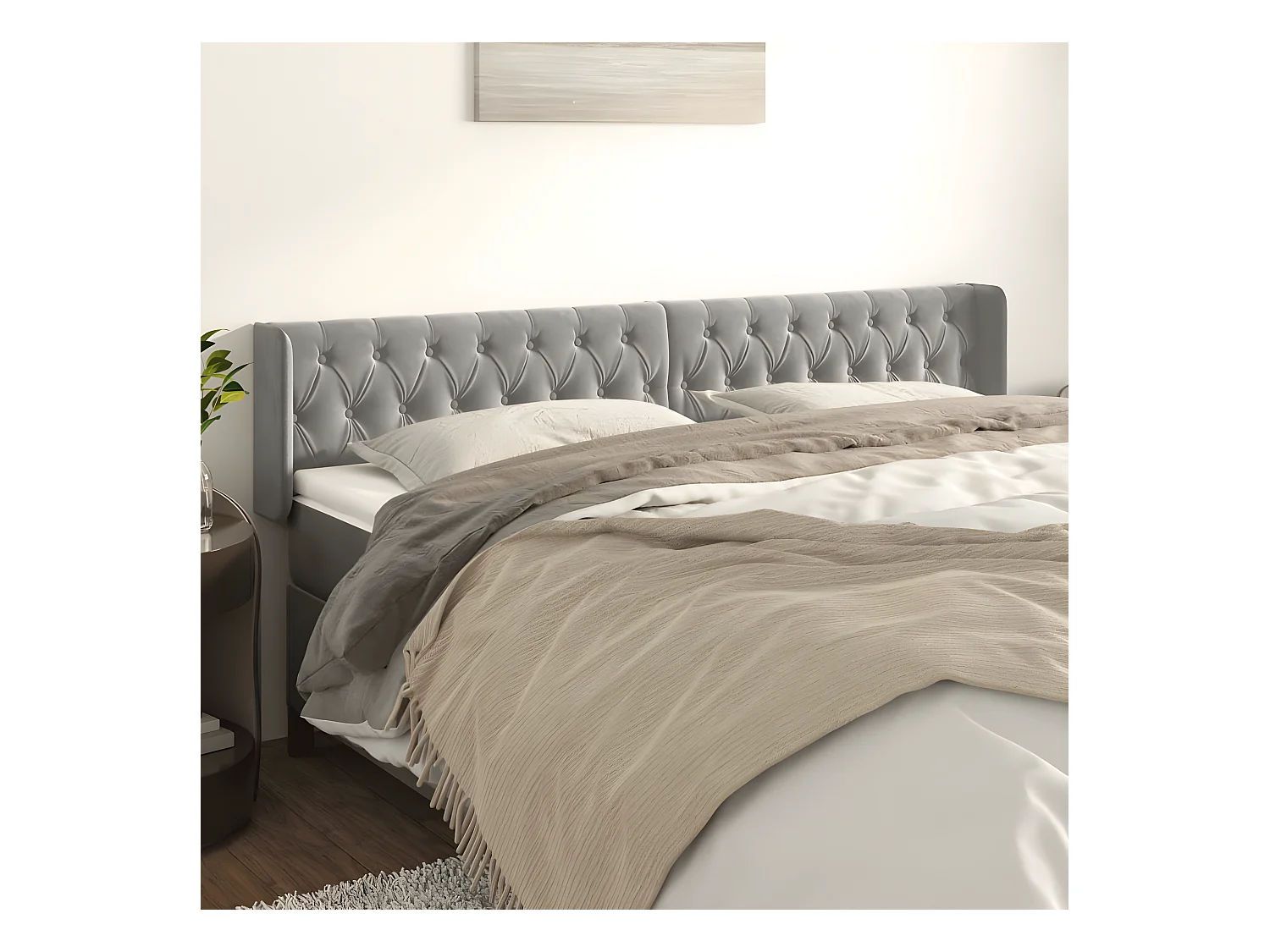 Tête de lit avec oreilles Gris clair 183x16x78/88 cm Velours