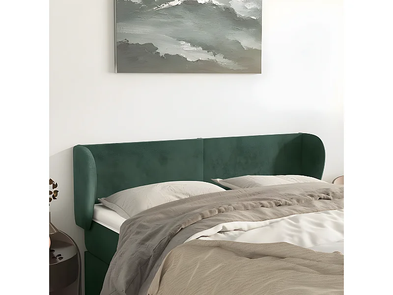 Tête de lit avec oreilles Vert foncé 147x23x78/88 cm Velours