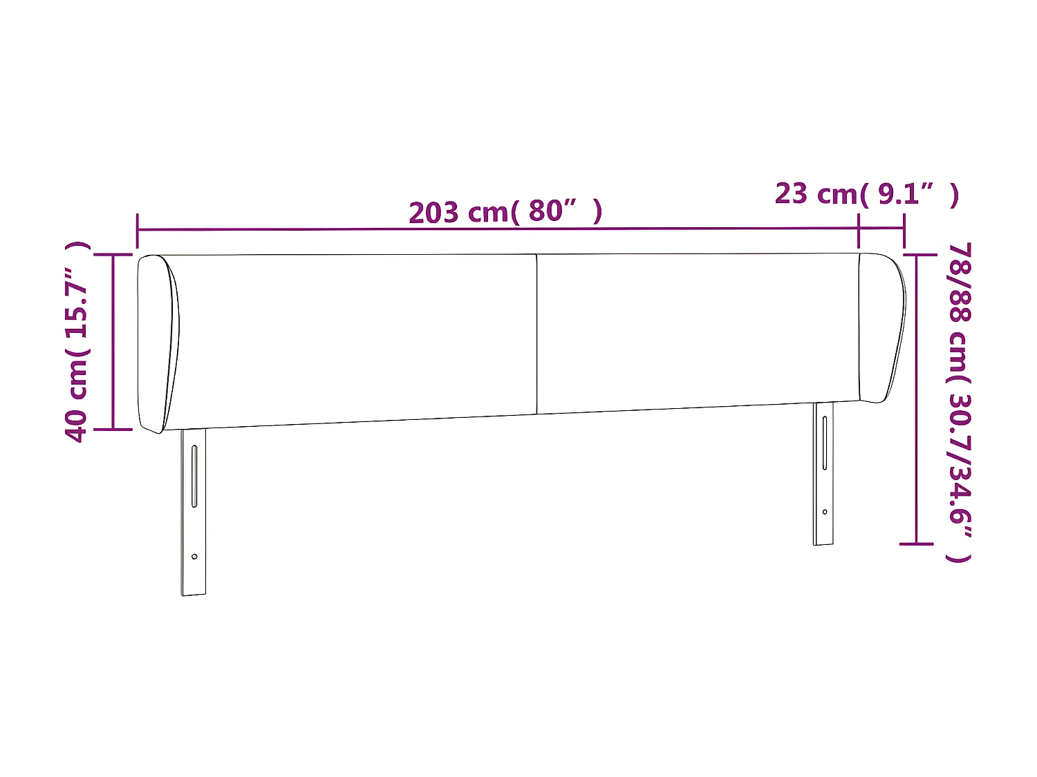 Tête de lit avec oreilles Rose 203x23x78/88 cm Velours