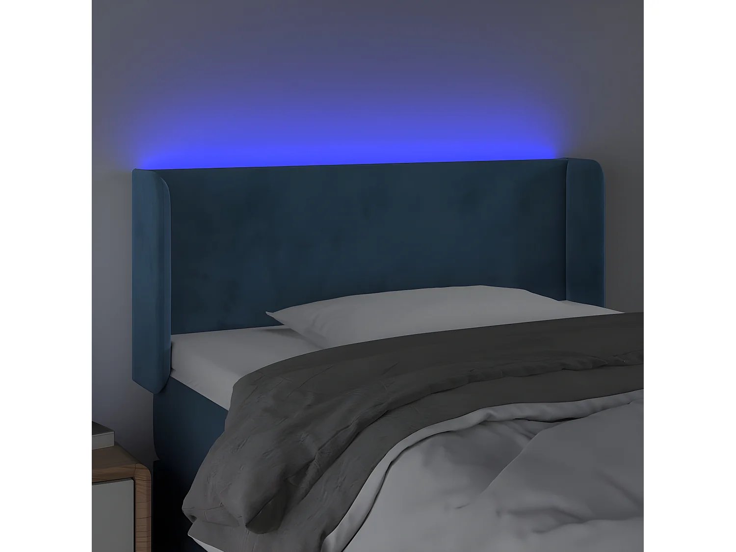 Cabeceira de cama c/ luzes LED veludo 93x16x78/88cm azul-escuro