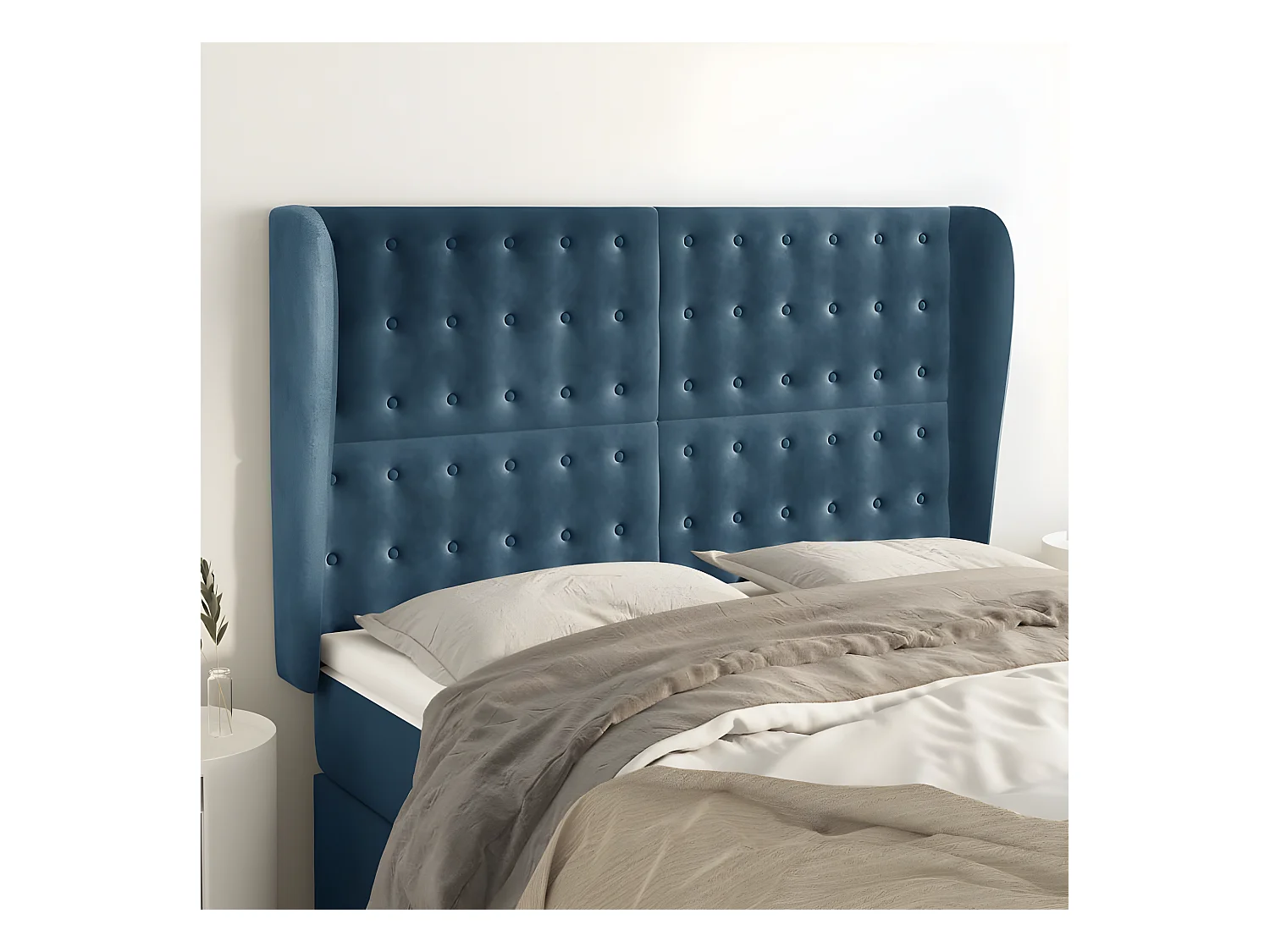 Tête de lit avec oreilles Bleu foncé 147x23x118/128 cm Velours