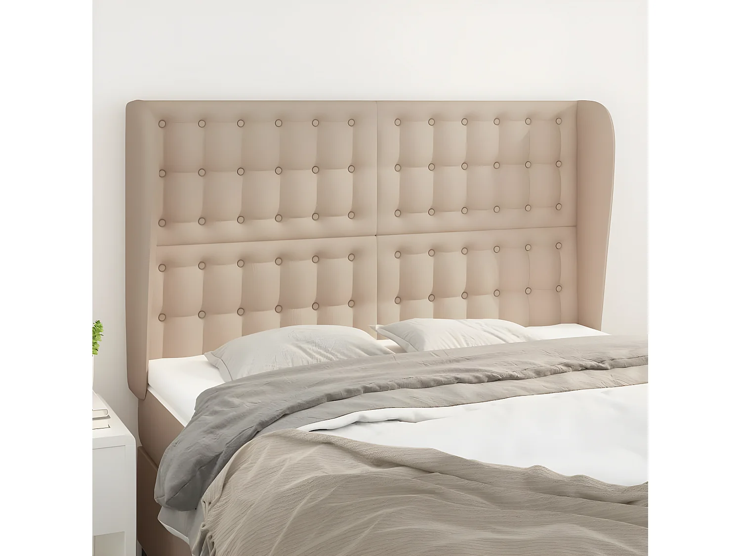 Cabeceira cama c/ abas couro artif. 147x23x118/128cm cappuccino