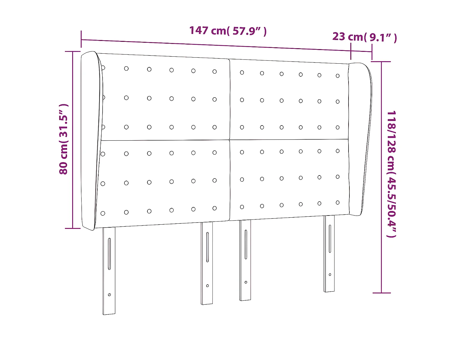Cabeceira cama c/ abas couro artif. 147x23x118/128cm cappuccino
