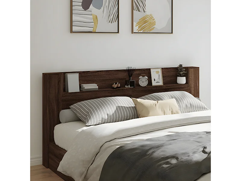 Armoire tête de lit avec LED chêne marron 220x16,5x103,5 cm