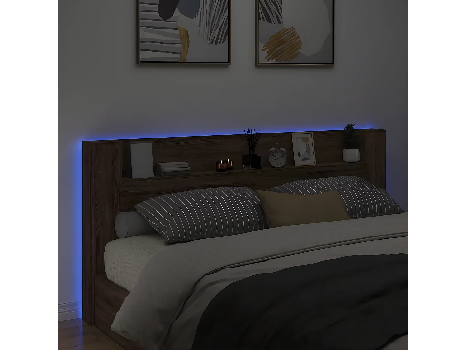 Armoire tête de lit avec LED chêne marron 220x16,5x103,5 cm