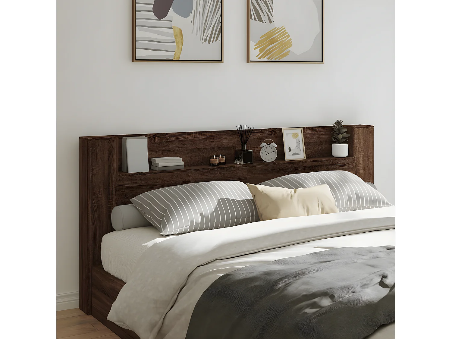 Armoire tête de lit avec LED chêne marron 220x16,5x103,5 cm