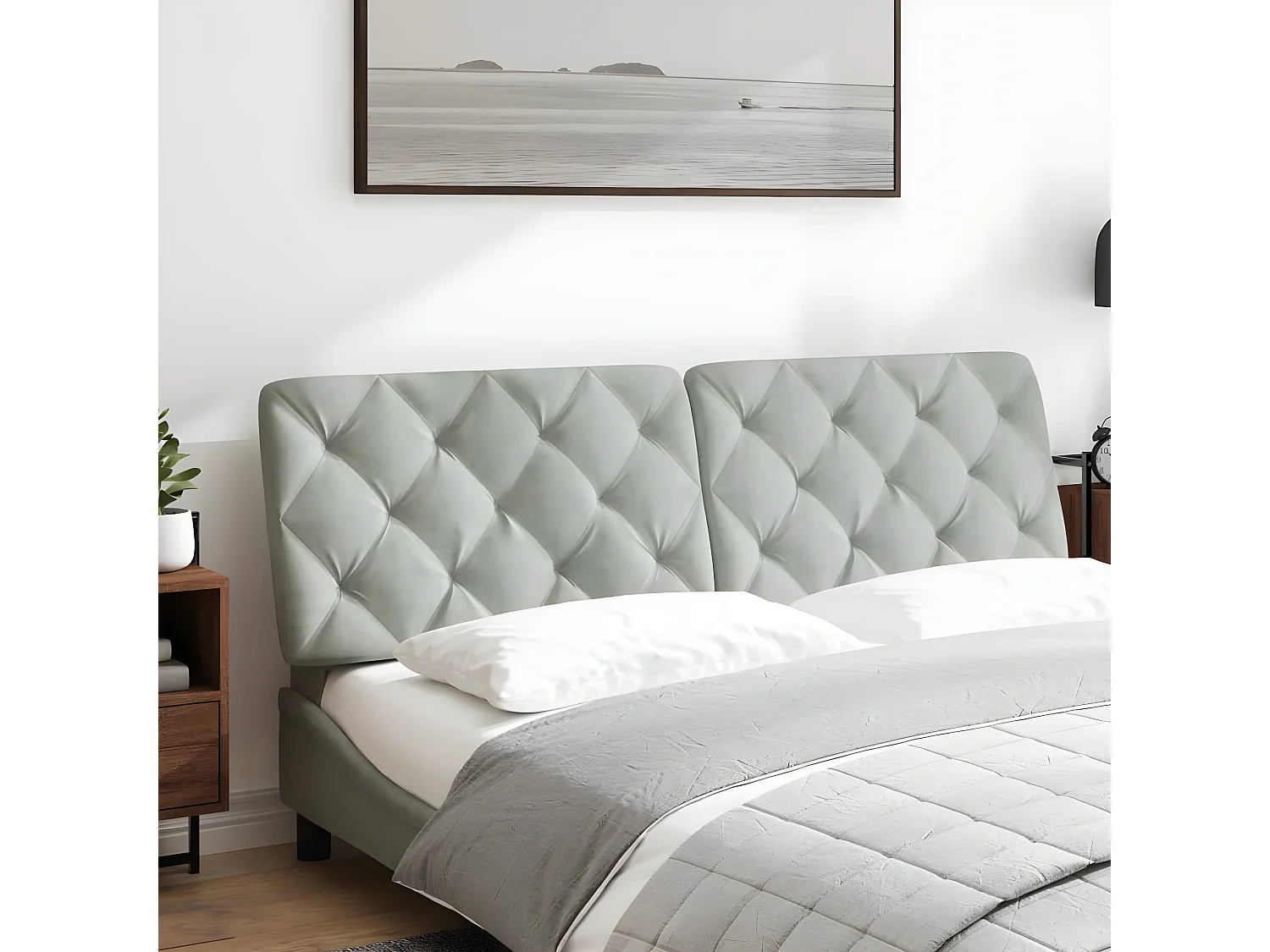 Coussin de tête de lit gris clair 160 cm velours